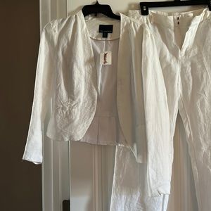 White linen 2 piece jacket with wide leg pants